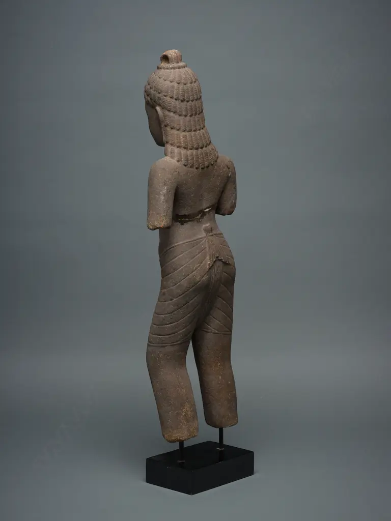 Standing Vishnu - Khmer stone figure fragment with stand, Image 1++